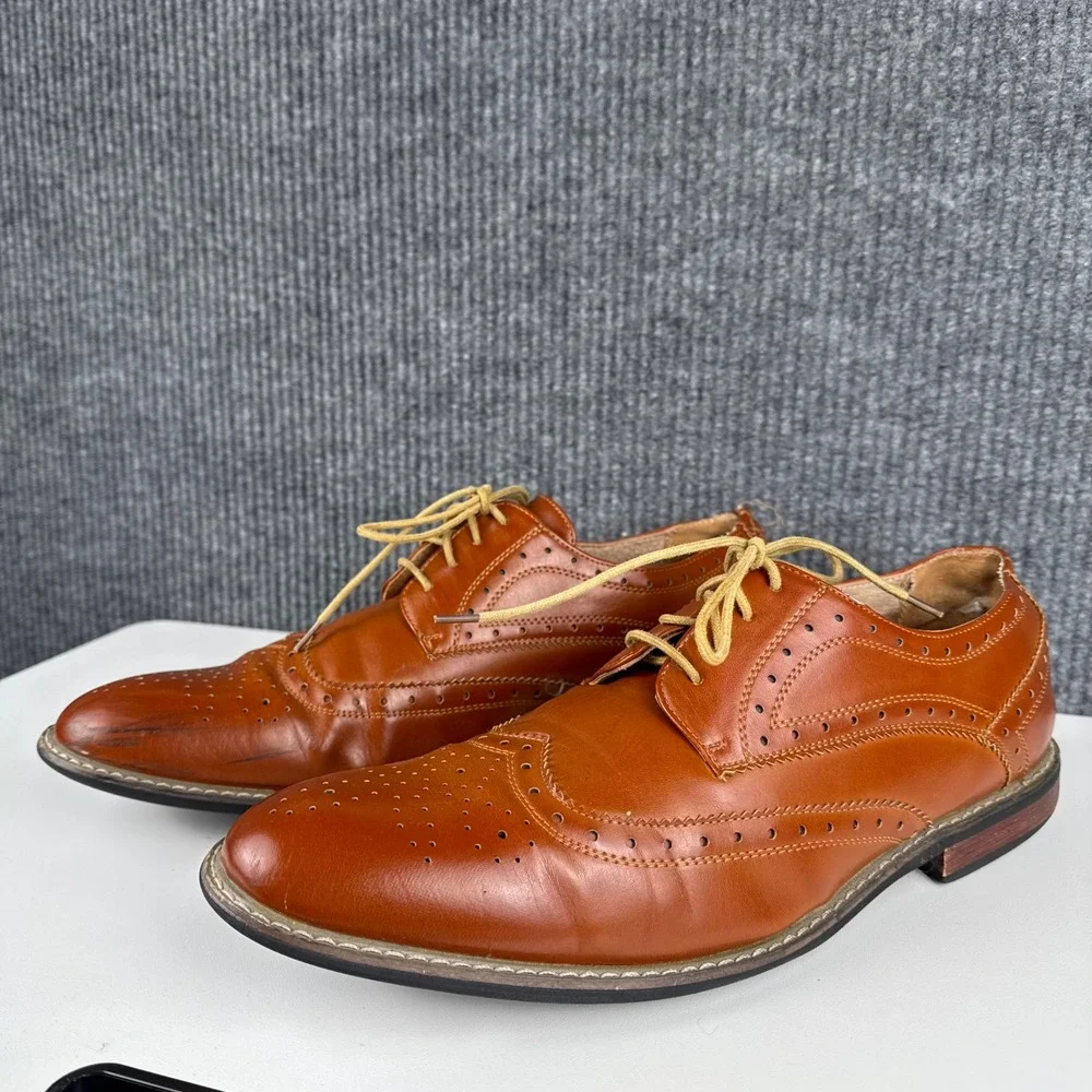 Bruno Marc Mens Cognac Brown Wingtip Brogue Oxford Dress Shoes Lace Up Size 11‎